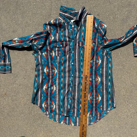 Cotton Rye Outfitters Teal Aztec Southwestern Pearl Snap Shirt Lightweight LARGE - Picture 7 of 9